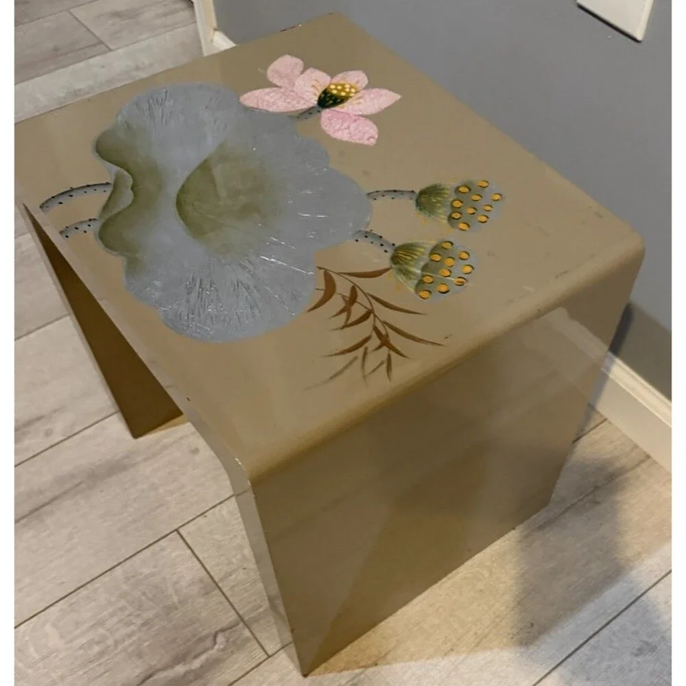VTG /Antique Hand Painted Asian Floral Lacquer Waterfall Table